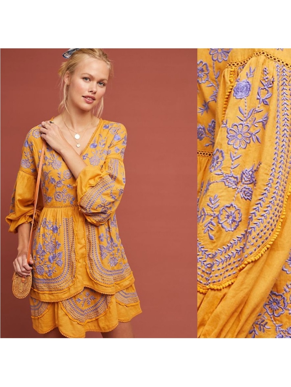 Meadow Rue ANTHROPOLOGIE Lisette Embroidered Dress Size XS